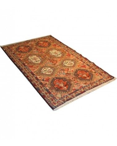 Ancien Kilim, brodé à la main, Sumak, Kurdestan d'Iran, laine et soie, Art déco  - 1