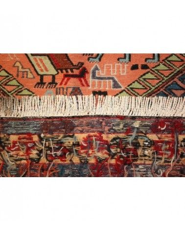 Ancien Kilim, brodé à la main, Sumak, Kurdestan d'Iran, laine et soie, Art déco  - 4