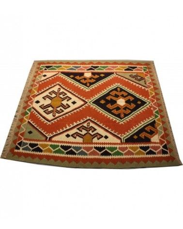 Kilim Persan d'Ardebil ,Iran, art déco, carré, très fin  - 1